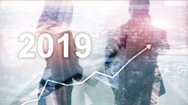 Yeni yıl 2019 mali büyüme grafik üzerinde bulanık iş geçmişi.