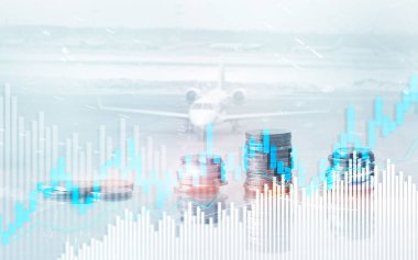Stock trading candlestick chart and diagrams. Abstract double exposure finance background. clipart