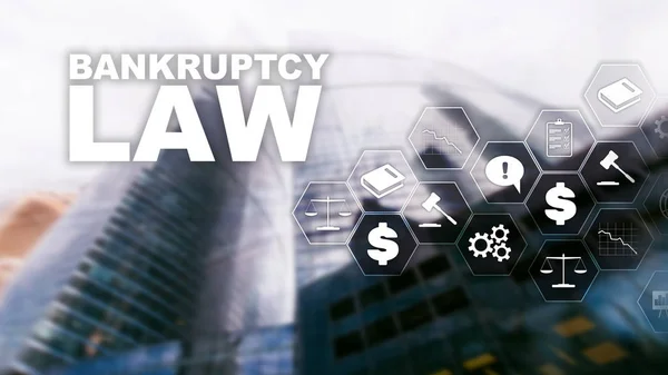 Bankruptcy law concept. Insolvency law. Judicial decision lawyer business concept. Mixed media financial background. — Stock Photo, Image