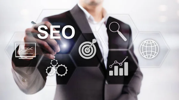SEO - Optimalizace pro vyhledávače, Digitální marketing a koncept internetové technologie na rozmazaném pozadí — Stock fotografie