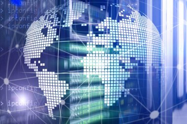 Telekomünikasyon ve internet teknoloji kavram olarak 3B dünya.