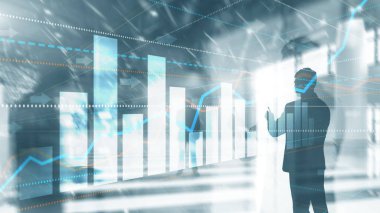 İş teknolojisi internet kavramı çift pozlama dişli soyut arka plan.