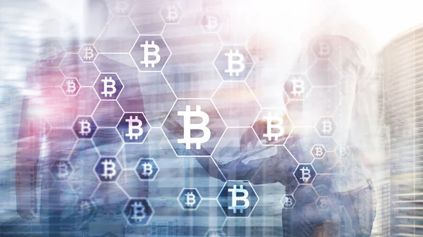 Bitcoin, Blockchain concept on server room background. — Stock Photo, Image