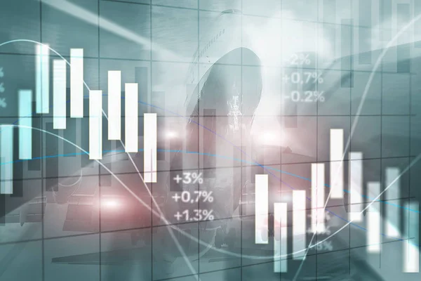 Concept van financiële investeringen. Aandelenhandel grafiek en kandelaar grafiek — Stockfoto