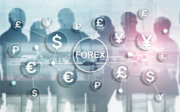 Forex trading currency business finance diagramas dólar euro ícones no fundo embaçado — Fotografia de Stock