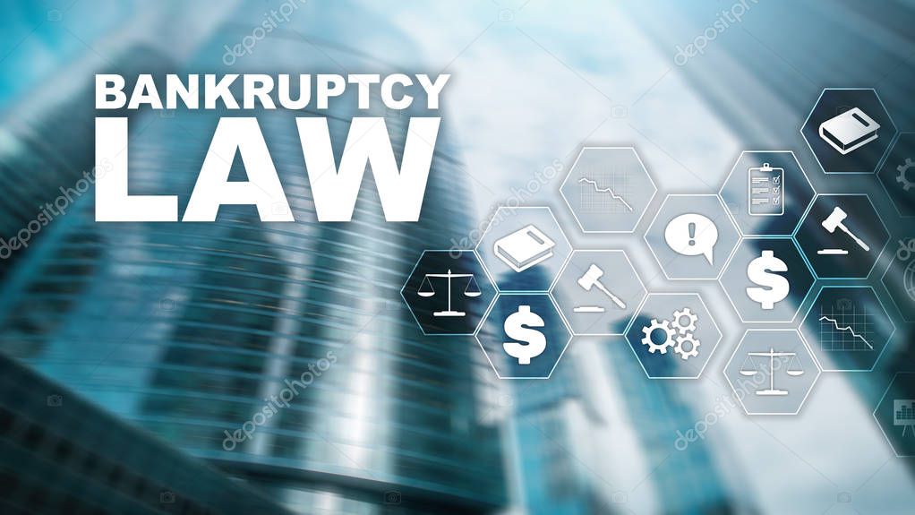 Bankruptcy law concept. Insolvency law. Judicial decision lawyer business concept. Mixed media financial background