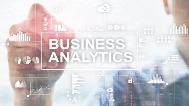 İş analytics kavramı çift pozlama arka plan üzerinde.