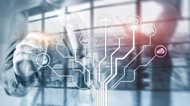 İş uygulamaları simgeleri arka plan bulanık. Finans ve ticaret. Internet teknoloji kavramı.