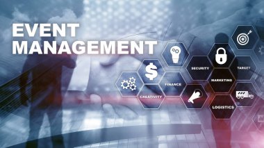 Olay Yönetimi Konsepti. Etkinlik yönetim akış şeması. Etkinlik yönetimi ile ilgili öğeler. Karışık medya işi