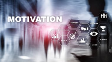 İş öğeleri ile motivasyon kavramı. İş takım. Mali kavramı üzerinde arka plan bulanık. Karışık teknik