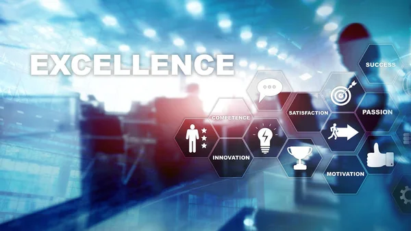 Achieve Business Excellence as concept. Pursuit of excellence. Blurred business center background. — Stock Photo, Image