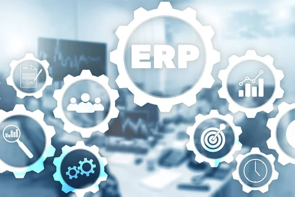 Enterprise resource planning on office background. Automation and innovation concept. ERP