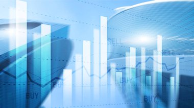 Borsa yatırımlarının mukavva grafiği binaların arka planında işlem yapıyor..