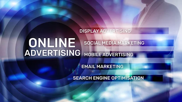 Online advertising, Digital marketing. Business and finance concept on virtual screen