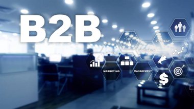 İş iş B2b - teknoloji gelecek için. İş modeli. Mali teknoloji ve iletişim kavramı