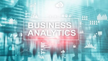 İş analytics kavramı çift pozlama arka plan üzerinde.