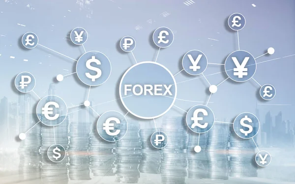 Διαγράμματα χρηματοδότησης συναλλαγών συναλλάγματος forex εικονίδια ευρώ δολαρίων σε θολή φόντο — Φωτογραφία Αρχείου