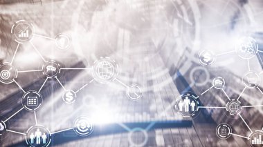 Şehir arka planında endüstri işi sanal diyagramı