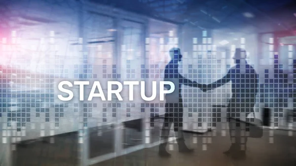 Startup concept with double exposure diagrams blurred background. — Stock Photo, Image