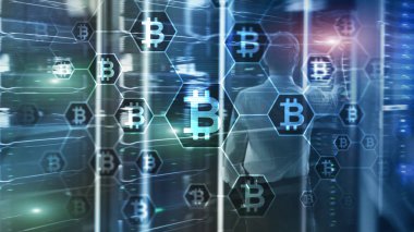 Bitcoin, sunucu Oda zemin üzerine Blockchain kavramı.