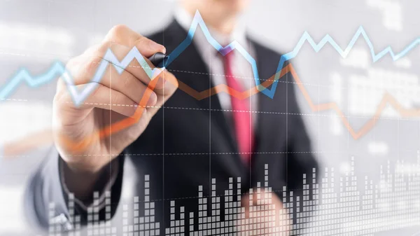 Business Financial Trading Investice koncept graf virtuální obrazovka dvojitá expozice — Stock fotografie
