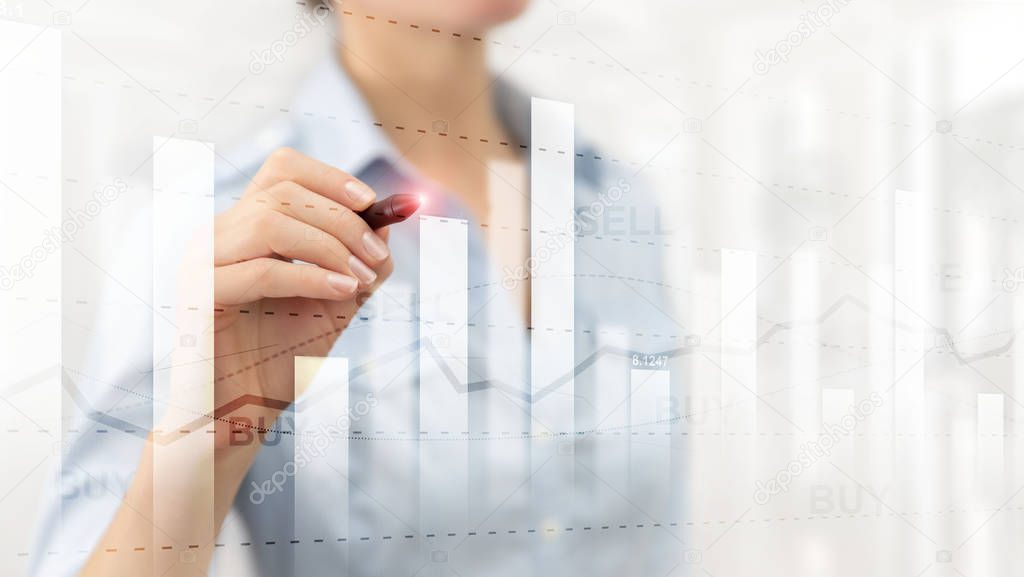 Financial stock trading graph chart diagram business finance concept double exposure mixed media