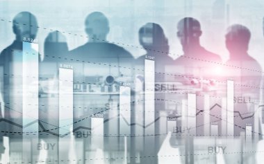 Para satırlarında grafik. Finansal stok ticaret grafik şeması diyagramı. Değişim ve ticaret konsepti.