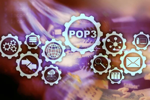 POP3 。邮局协议第3版。关于数据中心背景的标准互联网协议. — 图库照片