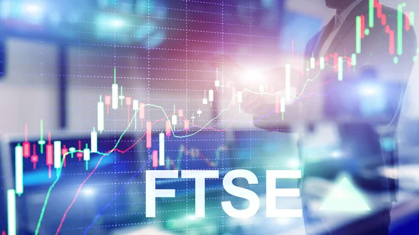 FTSE 100 Financial Times Stock Exchange Index United Kingdom UK England Investment Trading concept with chart and graphs.