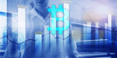 Bitcoin ve diyagram. Futuristik arka plan üzerinde kripto simgesi. Ticaret Borsası borsasının yatırımı.