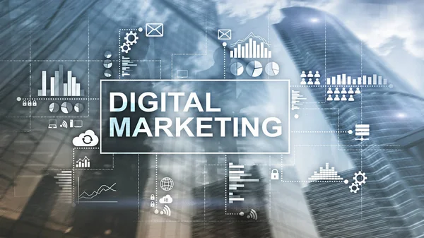 Digital marketing concept on double exposure background. — Stock Photo, Image