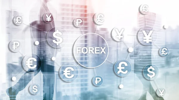 Forex trading exchange business finance diagramy ikony euro w dolarach na rozmytym tle. — Zdjęcie stockowe