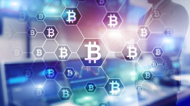 Bitcoin, sunucu Oda zemin üzerine Blockchain kavramı.