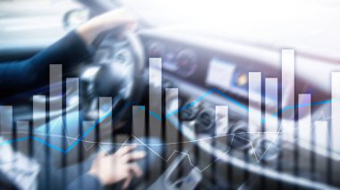 Mali grafikler ve bulanık iş merkezi zemin üzerine. Yatırım ve ticaret kavramı.