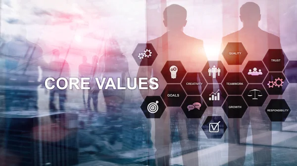 Concepto de valores básicos en pantalla virtual. Soluciones empresariales y financieras — Foto de Stock