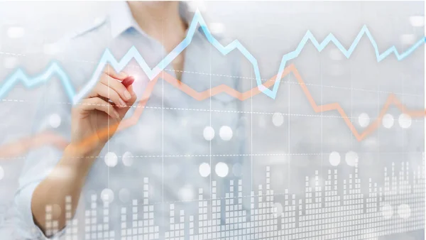 Business Financial Trading Investment concept graph wirtualny ekran podwójna ekspozycja — Zdjęcie stockowe