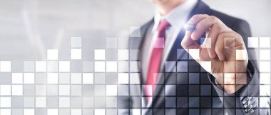 Soyut teknoloji iş arka plan. Arka planda takım elbiseli insanlar