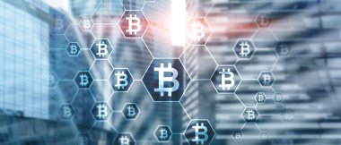 Sunucu odası arka planında blockchain kavramı. Bitcoin