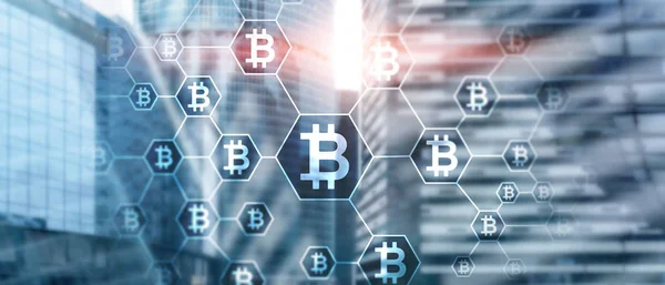 Blockchain-Konzept auf Serverraum-Hintergrund. Bitcoin — Stockfoto