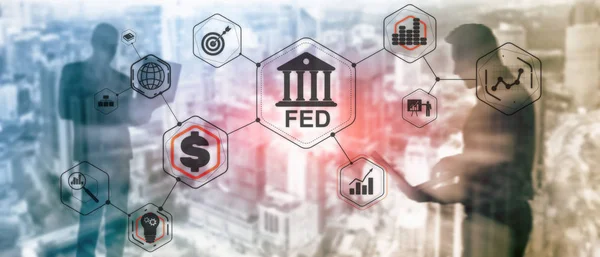 Financiële bedrijfs achtergrond Federal Reserve System. Fed. — Stockfoto