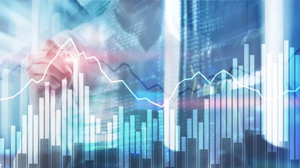 Dubbele blootstelling financiële grafieken en diagrammen. Business, economie en investeringen concept — Stockfoto