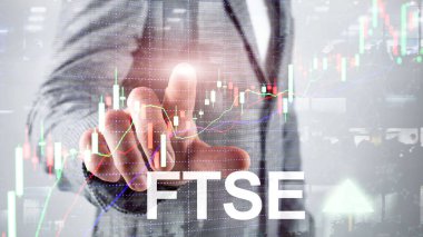 FTSE 100 Financial Times Borsa Endeksi Birleşik Krallık İngiltere Yatırım Ticareti konsepti grafikler ve grafiklerle.