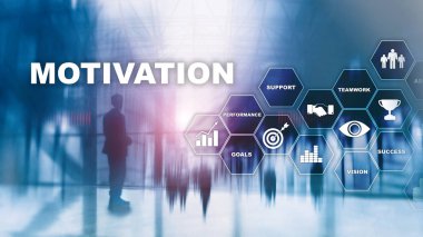 İş unsurları ile motivasyon kavramı. İş takımı. Bulanık arka planda finansal kavram.