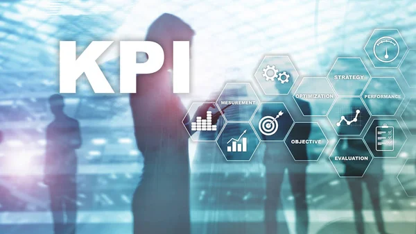 KPI - Indicador de rendimiento clave. Concepto de negocio y tecnología. Exposición múltiple, medios mixtos. Concepto financiero sobre fondo borroso. —  Fotos de Stock