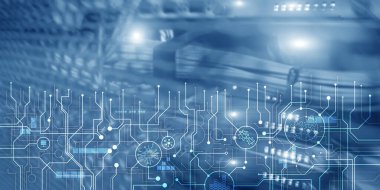 Şematik elektronik taslak sunucu odası bilgi iletişim teknolojisi arka plan. Şablon tasarım kopyalama alanı.