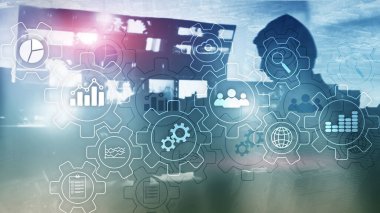 Vites ve simgelerle yapılan iş süreci soyut diyagramı. Çalışma ve otomasyon teknolojisi