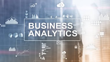 İş analytics kavramı çift pozlama arka plan üzerinde.