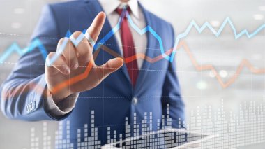 Business Financial Trading Investment konsept grafik sanal ekran çift pozlama.