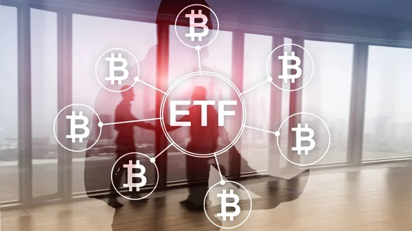 Bitcoin Etf kryptowaluta koncepcja handlu i inwestycji na podwójnej ekspozycji tła. — Zdjęcie stockowe