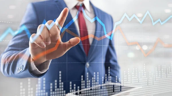 Business Financial Trading Investment concept graph wirtualny ekran podwójna ekspozycja. — Zdjęcie stockowe